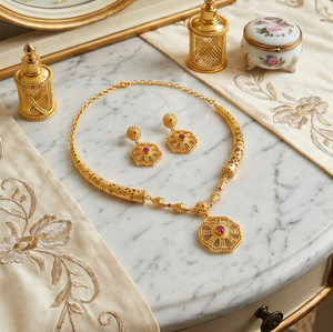 Conjunto de Collar y Pendientes Hexagonales de Cobre Divyoro con Acabado Chapado en Oro, Longitud Ajustable, Joyería de Boda para Mujer - Product Image 4