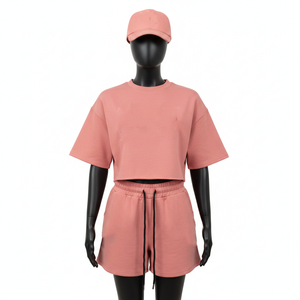 Conjunto de Top Corto para Mujer, Tela de Algodón de Rizo de Alta Calidad, 280 GSM, Transpirable, Color Sólido, Logotipo Personalizado - Product Image 1