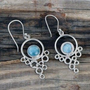 New Geometric <b>Fine</b> <b>Earrings</b> S925 Sterling Silver Natural Larimar Bezel Setting Bohemia Style Women's Everyday Wear <b>Fine</b> Jewelry - Product Image 4