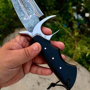 Couteau de chasse Bowie artisanal en acier damas cuivré à 3 lignes avec manche en bois, design médiéval personnalisable OEM, cadeau d'anniversaire - Product Image 2