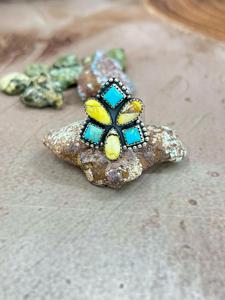 Handmade Honey Dahlia Kingman Turquoise <b>Adjustable</b> <b>Ring</b> Sterling Silver Southwestern Boho Artisan Jewelry Gift for Her - Product Image 1