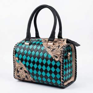 กระเป๋า100% หนังแท้สำหรับเดินทางวันหยุดสุดสัปดาห์ทำจากหนังแท้ลายหมากรุกขนาดเล็กแบบถืออุปกรณ์ออกแบบได้ตามต้องการ - Product Image 1