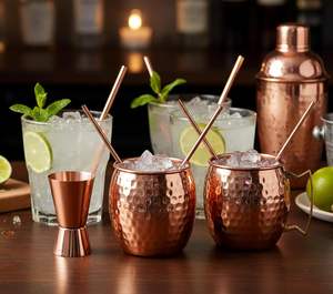Véritables tasses Moscow Mule 400 ml en cuivre pur, anti-fuite, design martelé, faites à la main, avec poignée, écologiques, pour bières et cocktails - Product Image 4