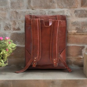 Luxury Brown Leather <b>Roll</b> Top <b>Backpack</b> Classic Aesthetic Laptop Rucksack For High End Retail LTBP-0299 - Product Image 3
