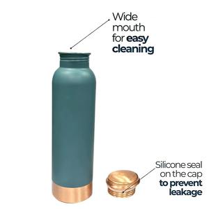Tapered <b>neck</b> Teal Copper <b>Water</b> <b>Bottle</b> With Copper Lid Portable Travel Drinkware Minimalist Design - Product Image 3