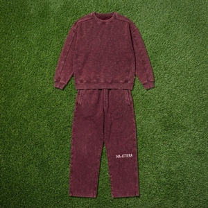 ชุดเซ็ตเสื้อสเวตเชิ้ตคอกลมสีเบอร์กันดีทรงโอเวอร์ไซส์แบบย้อมสีเอซิด พร้อมกางเกงจ็อกเกอร์ลำลองสไตล์สตรีทแวร์เข้าชุดกัน สองชิ้น - Product Image 6