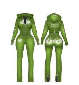 Conjuntos Deportivos de 2 Piezas para Mujer, Pantalones Largos con Cierre y Diseño de Logotipo Personalizado para Gimnasio, Estilo Jogger, Lavado Ácido, Otoño-Invierno - Product Image 1