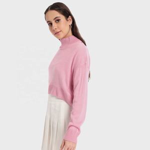 Women Casual high <b>Neck</b> Long Sleeve Sweatshirt Crop Knit Fabric Solid Color Regular Fit For All-Season Pullover Short Length - Product Image 6