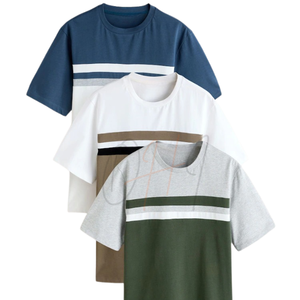 Camiseta de algodón bicolor para hombre con panel de rayas en el pecho, ecológica, transpirable, de secado rápido, informal, de manga corta y cuello redondo, holgada. - Product Image 6