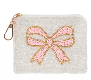 Monedero con Lazo Rosa y Cuentas, Estilo Preppy, Bolsa Pequeña para Monedas, Linda Cartera con Cuentas, Mini Cartera, Bolsa con Cierre y Cuentas Estilo Boho - Product Image 1