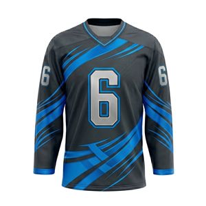 Camiseta de Hockey Sublimada con Paneles en Azul Eléctrico y Gris Carbón, Uniforme Deportivo de Manga Larga para Entrenamiento - Product Image 2
