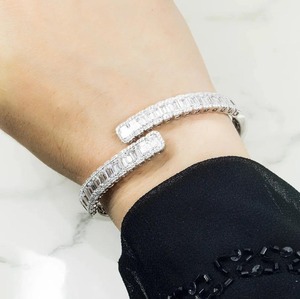 Bijoux Hip Hop, bracelet jonc en or blanc, diamants 925 en argent sterling, diamants baguette VVS, bracelet jonc serti de diamants pour femmes - Product Image 2