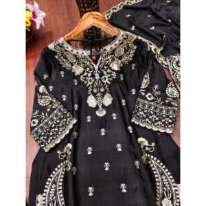 Traje Chinon Sharara bordado de diseñador y ropa india y paquistaní Dupatta - Product Image 5