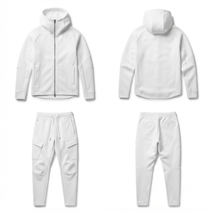 Men's <b>White</b> Hoodie and <b>Jogger</b> Pants Set Solid Color Casual Track Suit Autumn Wear - Product Image 2