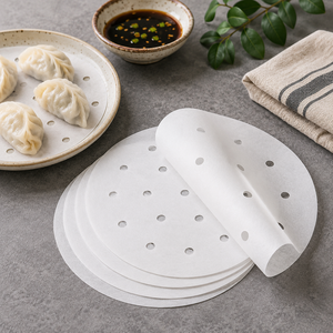Eco-friendly Recycled Pulp Steaming Paper Liners for <b>Bamboo</b> Steamers with Silicon Coating Food Grade Parchment <b>Sheets</b> 10pcs - Product Image 1