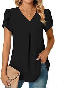Chemisier élégant à col en V et dentelle pour femme, imprimé floral, manches courtes, décontracté, été 2026 - Product Image 2
