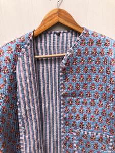 Nueva Chaqueta Reversible Acolchada de Algodón Tejido Transpirable con Estampado a Rayas y Estampado a Mano, Ideal para Fiestas, Regalo para Mujer, Venta al por Mayor - Product Image 3