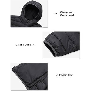 Unisex Thick Puffer Jacket Hood Water Resistant Windproof <b>Quilted</b> Insulated Coat OEM Custom Color Design 100% Nylon Stand - Product Image 3