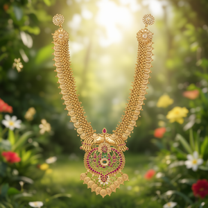 Laxmi Nakshi Coin Haram Pearl Women's Wedding Alloy Gold Plated Necklace and Earring Set - Product Image 3