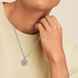 Men's <b>Compass</b> Pendant Necklace 925 Sterling Silver 14K Gold Plated Rope <b>Chain</b> Miami Cuban Style Coin Design Diamond Accents - Product Image 2