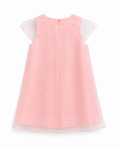 Girls Pink Organza A-Line Dress With <b>Flower</b> Applique Cap Sleeve <b>Sweet</b> Style O-Neck Spring - Product Image 2