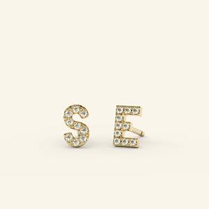 Pendientes de Oro Rosa con Diamantes e Iniciales, 10K, 14K, 18K, Pendientes Personalizados con Letras, Joyería con Nombre Personalizado, Regalo Elegante para Mujer - Product Image 1
