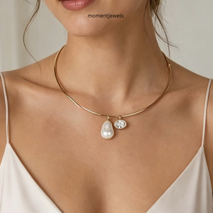 Collar Ajustable de Acero Inoxidable con Colgante de Perla y Diamante, Gargantilla en Tono Plateado para Mujer, Regalo para Fiesta - Product Image 5