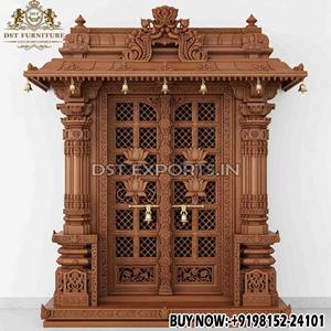 Impresionante Gabinete de Pooja de Gran Tamaño del Sur de la India con Puerta, Mueble de Templo de Madera Premium Hecho a Mano, Compre un Mandir para el Hogar con Cajones en EE. UU. - Product Image 3