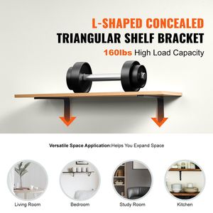"4 Pcs Heavy Duty Matte <b>Black</b> Floating <b>Shelf</b> <b>Brackets</b> 10 X 6 in 5mm Thick for Cabinets" - Product Image 2