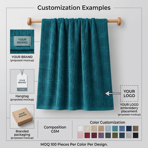 Serviette de bain en coton à motif géométrique tissé, 300 à 499 GSM, couleur personnalisée, logo, marque privée, vente en gros - Product Image 6