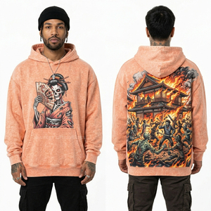 Sweat-shirt à capuche personnalisé bleu aqua pour homme, motif graphique Summer Vibes Zombie Tiki Lounge, lavage vintage, streetwear, coupe oversize en polaire - Product Image 3