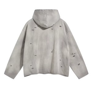 เสื้อฮู้ดแฟชั่นสไตล์สตรีทแวร์ขาดๆ แบบวินเทอร์ ผ้าฝ้ายฟลีซฟอกสี - Product Image 6