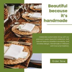 Durable Eco-Friendly Handmade Luxury Water Hyacinth <b>Placemat</b> with Floral Pattern Natural Heat Resistant - Product Image 3