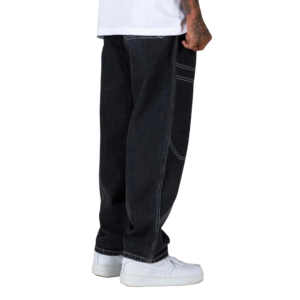Pantalon en jean streetwear empilé à prix abordable pour homme – Jean baggy délavé à jambe large et coupe droite - Product Image 5
