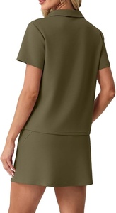 Robe de tennis pour femme, vert olive, manches courtes, fermeture éclair sur le devant, avec panneau de jupe - Product Image 4