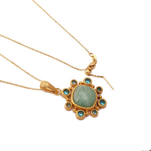 Natural Amazonite And Swiss Blue Topaz <b>Necklace</b> Green Gemstone Pendant <b>Necklace</b> <b>Statement</b> Charms Wholesale Jewelry Supplier - Product Image 1