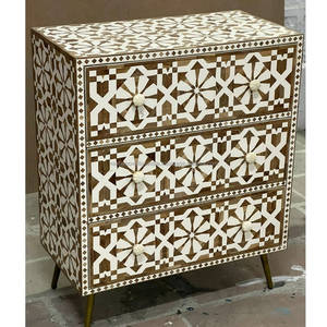 Tabouret de salon en résine noire incrustée d'os naturel de conception de fleurs tabouret de bureau tabouret latéral pour maison - Product Image 1