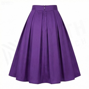 Jupe midi plissée trapèze en satin violet taille haute pour femme, élégante, couleur unie, toutes saisons, en tissu tissé - Product Image 2