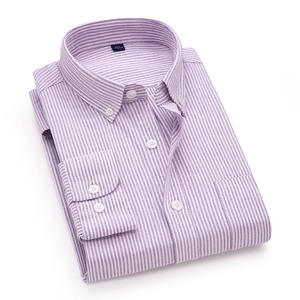 Camisa a cuadros para hombre Lilac Micro Gingham, de algodón Oxford suave, manga larga, corte ajustado, cierre de botones, ropa de oficina - Product Image 1