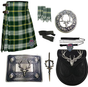 Conjunto de kilt de lana acrílica de 8 piezas Stag Deer Highland, hecho a mano, kilt sólido de 8 yardas con cabeza de ciervo, Sporran y calcetines a juego (duradero) - Product Image 1