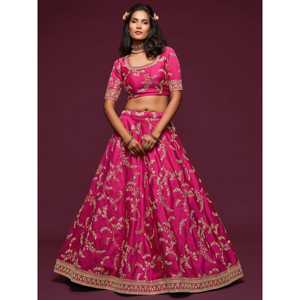 ศิลปะการปักด้ายสีชมพูสวยงามศิลปะผ้าไหมงานแต่งงาน lehenga choli - Product Image 4