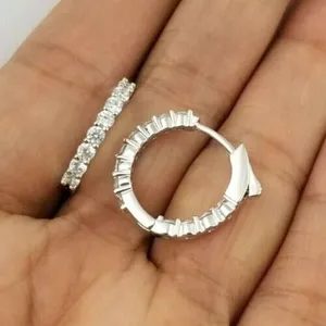 Pendientes de aro redondos con diamantes naturales para mujer, regalo de compromiso de oro blanco de 14k - Product Image 6