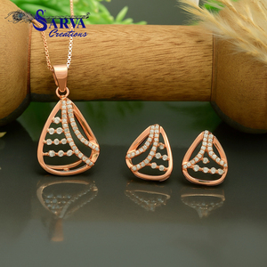 Parure de bijoux de luxe pour femme en argent 925 avec zircon et cristal goutte d'eau, collier et boucles d'oreilles, sertissage en canal à taille brillant ronde - Product Image 4