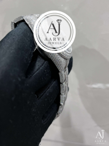 Montre AARVA JEWELS de luxe pour femme en acier inoxydable avec moissanite, mouvement Miyota, 38 mm, analogique, quartz, verre saphir, fermoir pliant de sécurité - Product Image 2