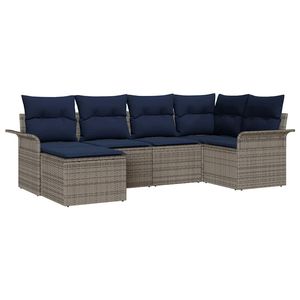 Grey Poly Rattan <b>Garden</b> <b>Sofa</b> Set 6 Seater Outdoor Furniture With Cushions Contemporary Design - Product Image 4