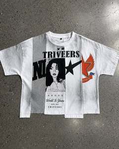 Oversized Cotton Splicing Cropped t <b>Shirt</b> Manufacturer DTG Printing Heavyweight Panel Tee Irregular <b>Patchwork</b> T <b>Shirt</b> For Men - Product Image 1