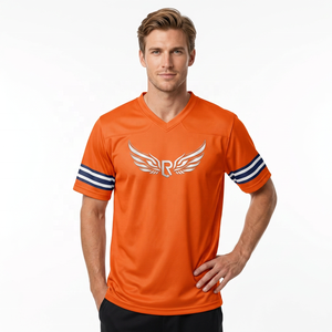 Orange V-Neck Jersey Men Short Sleeve Sublimated Print Moisture Wicking Regular Fit Adult <b>Sport</b> <b>Apparel</b> - Product Image 6