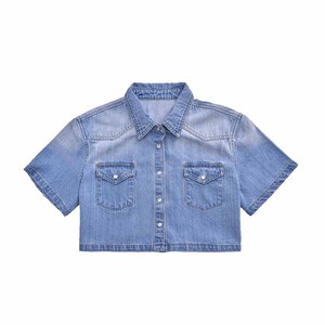 Chemisier en jean respirant à manches courtes pour femme, en coton de haute qualité, style décontracté, personnalisable - Product Image 4