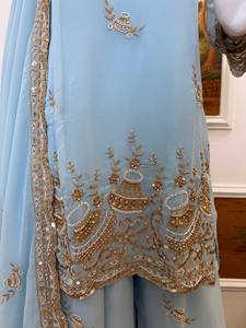 Ensemble Salwar Kameez en Faux Georgette Brodé Bleu Clair avec Churidar Kurta et Dupatta, Tenue Pakistanaise pour Mariage et Fêtes - Product Image 5
