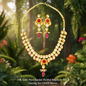 Juego de collar y aretes nupciales Kundan chapados en oro de 24 quilates - NS498 Marrón - Product Image 3